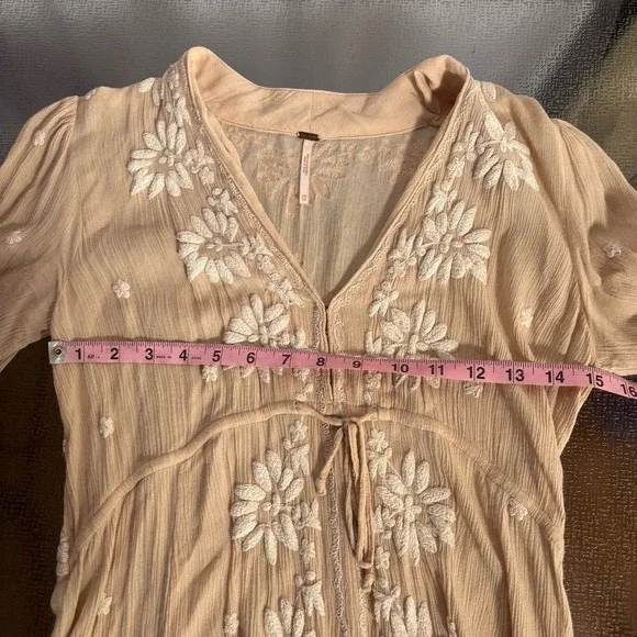 Free People Dress Womens XS Boho Cottage Midi Sheer Festival Romantic Whimsical - Picture 7 of 7